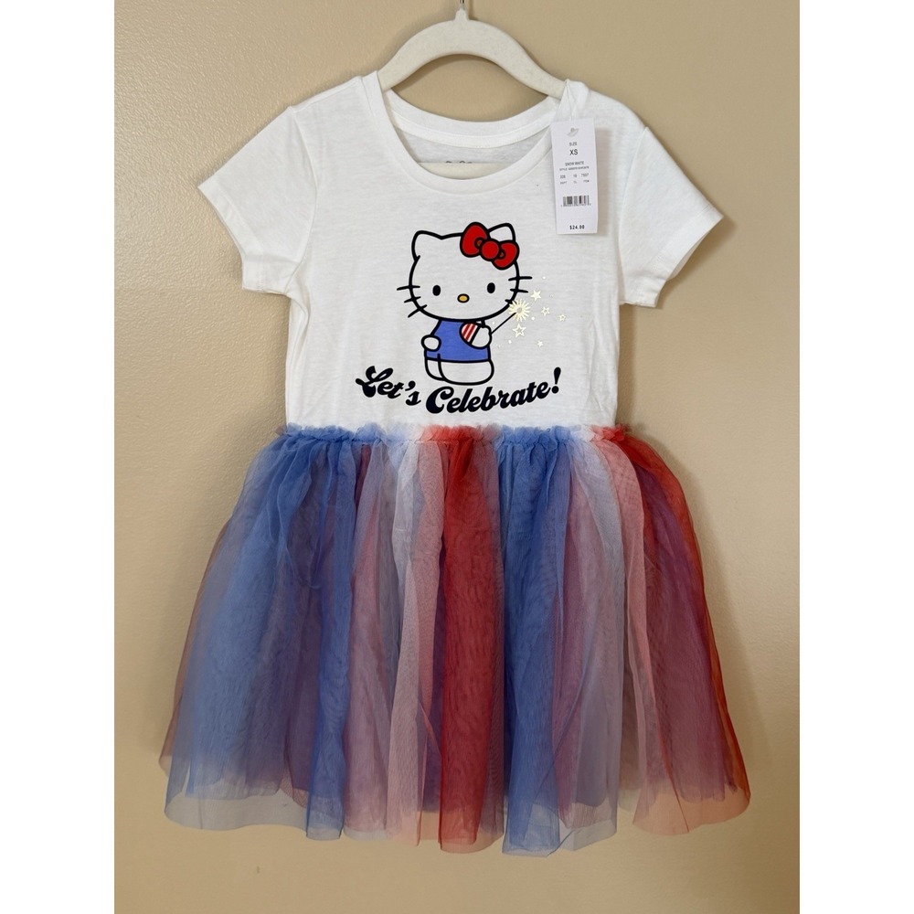 Sanrio Hello Kitty Little Girls 4th of July Americana Tulle Dress Sz XS NWT
